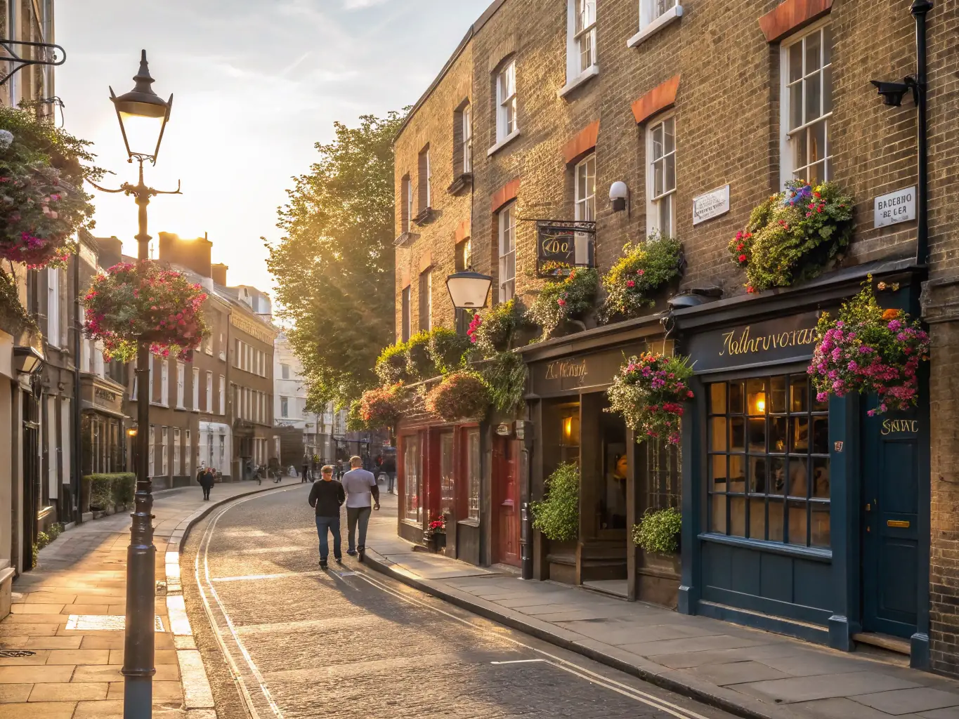 A bustling street scene in London, UK, featuring iconic red buses and historic buildings.