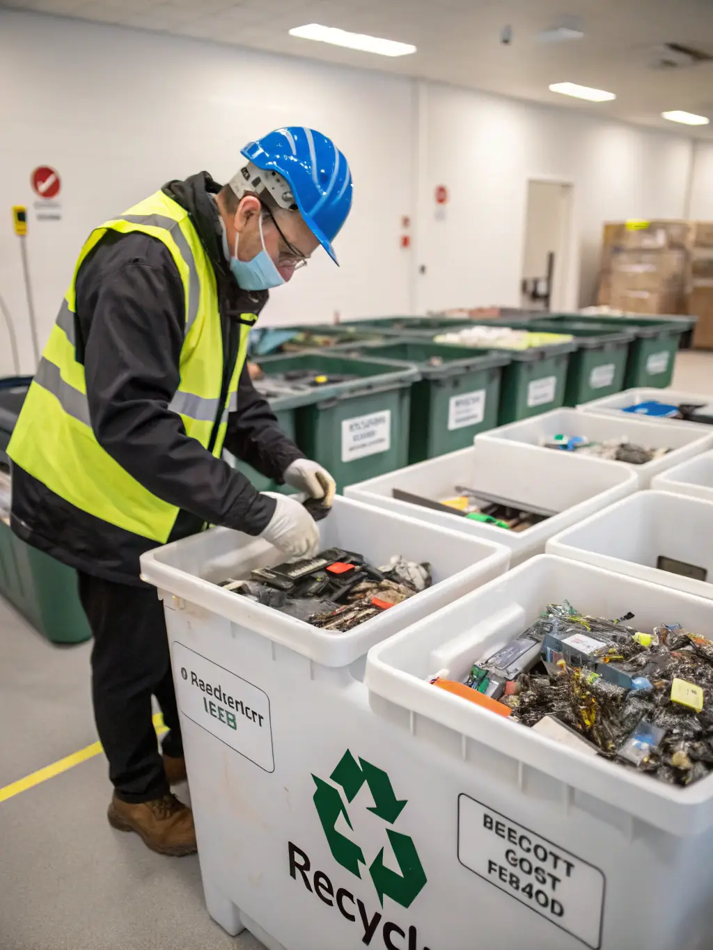 A secure facility where end-of-life IT devices are being responsibly recycled, emphasizing AtlasCare IT's commitment to environmental sustainability.